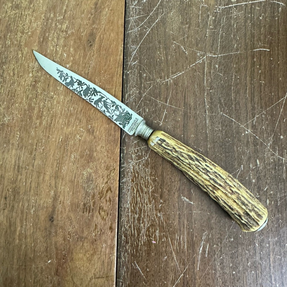 ANTON WINGEN JR SOLINGEN ROSTFREI CARVING STAG GROUSE‎ KNIFE ENGRAVED